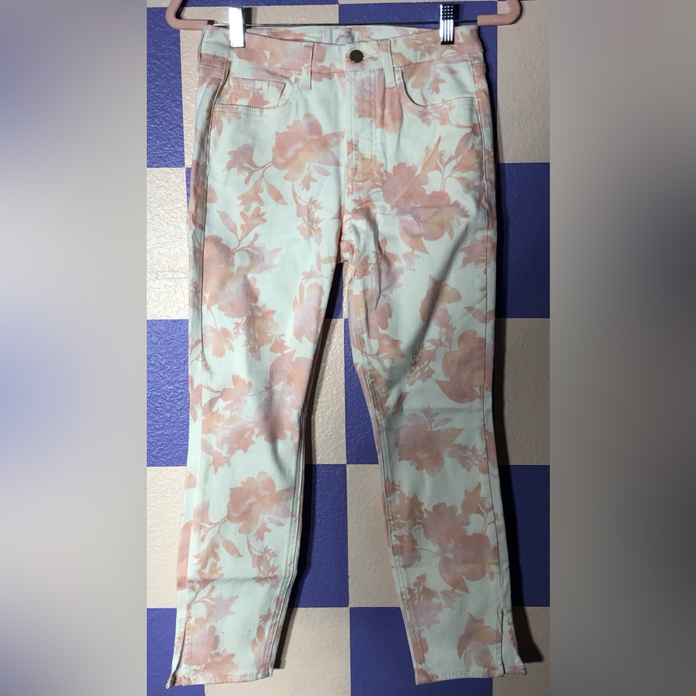 NWOT 7 For All Mankind Jen7 Cropped Skinny Jeans in Pink and White Ombré Floral